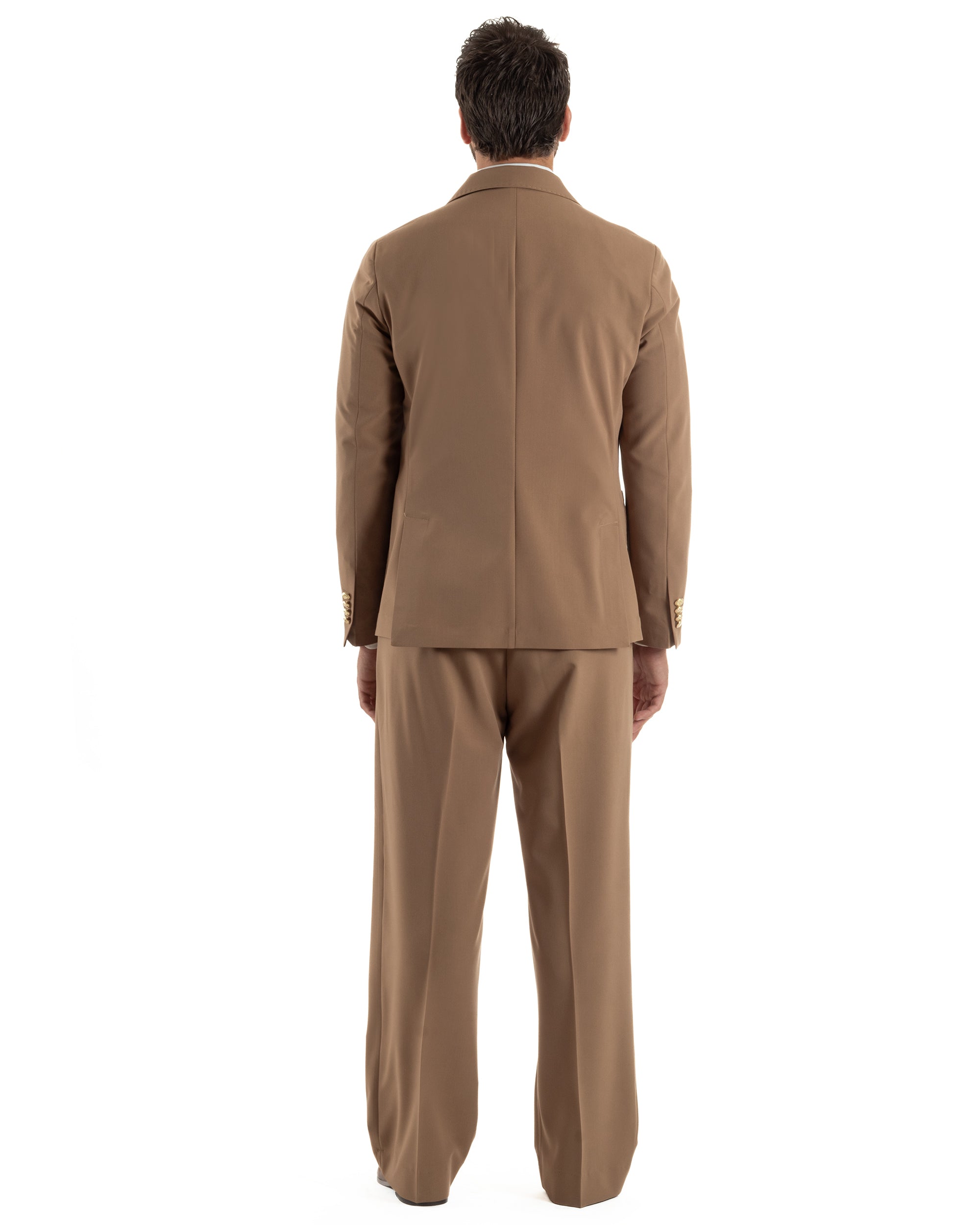 Abito uomo doppiopetto completo oversize giacca bottoni oro pantaloni baggy marrone BlackSunday AE1260A
