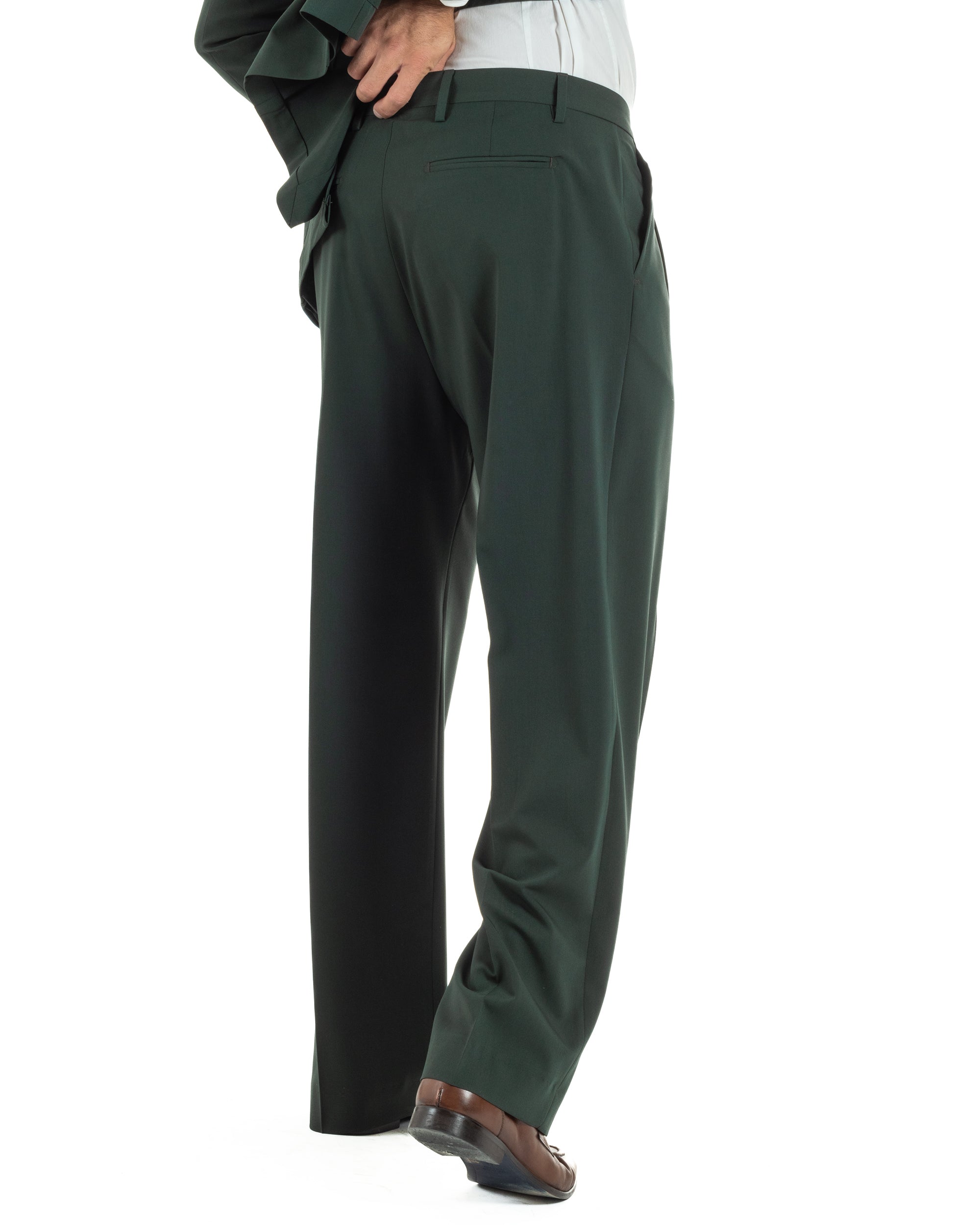 Abito uomo doppiopetto completo oversize giacca bottoni oro pantaloni baggy verde BlackSunday AE1261A
