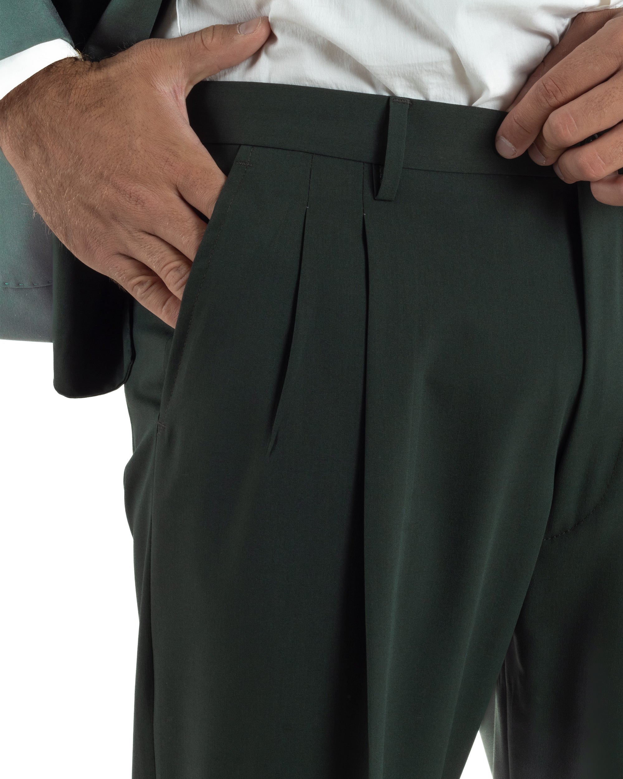 Abito uomo doppiopetto completo oversize giacca bottoni oro pantaloni baggy verde BlackSunday AE1261A