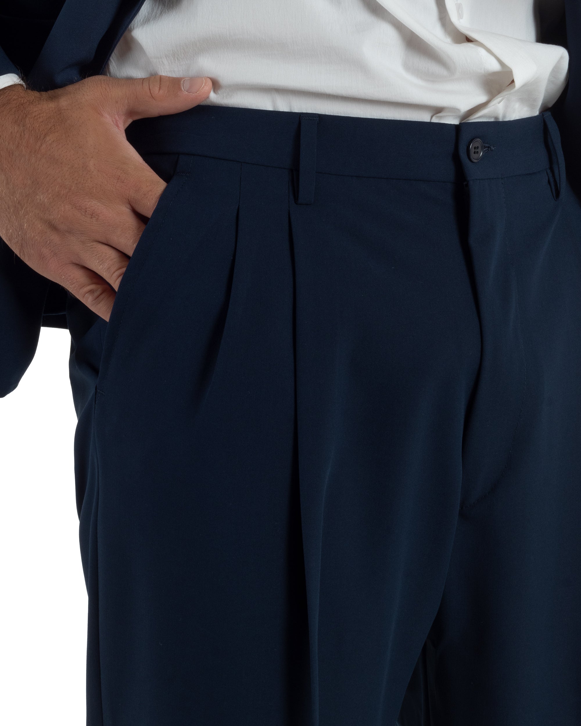 Abito uomo doppiopetto completo oversize giacca bottoni oro pantaloni baggy blu BlackSunday AE1262A