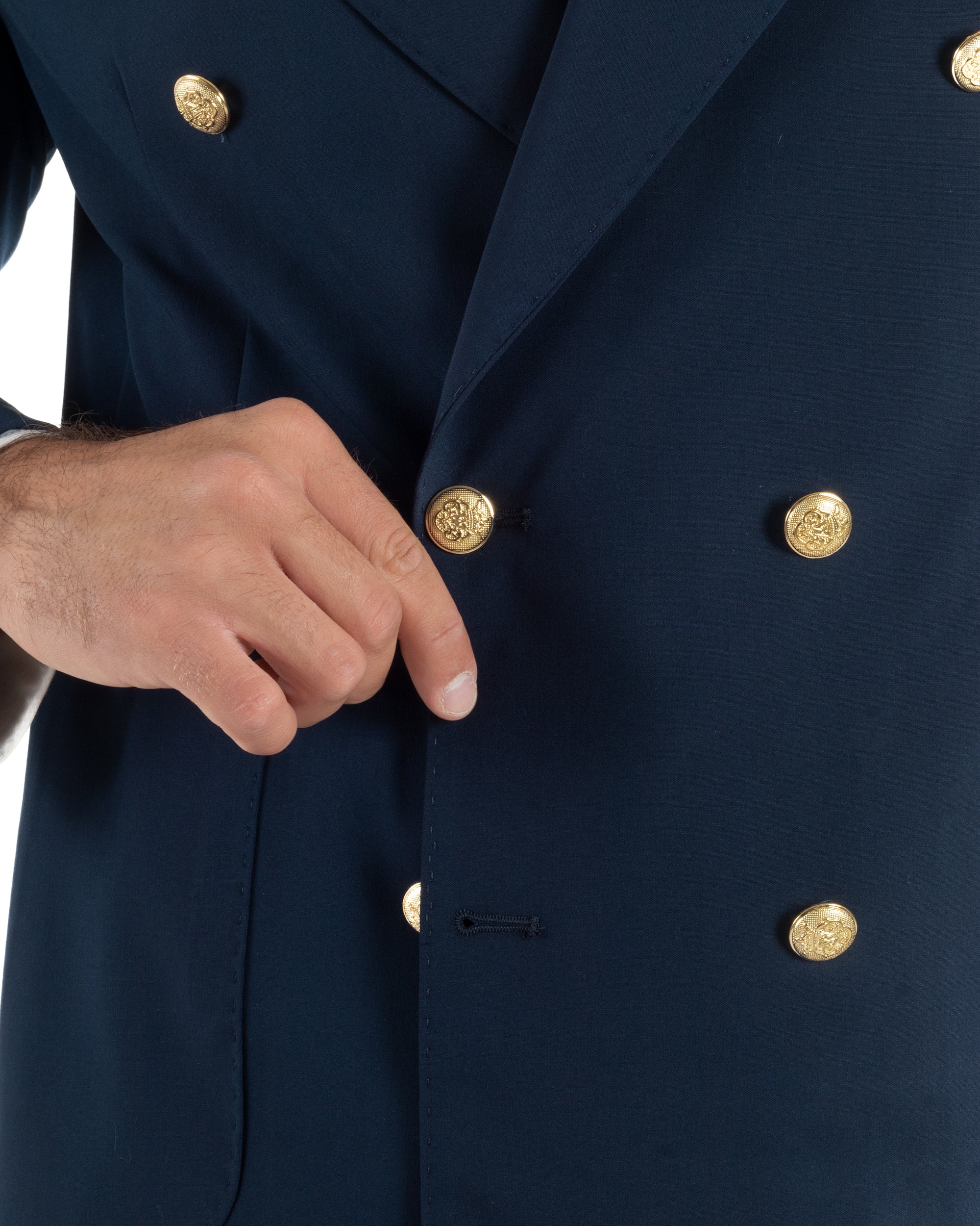 Abito uomo doppiopetto completo oversize giacca bottoni oro pantaloni baggy blu BlackSunday AE1262A