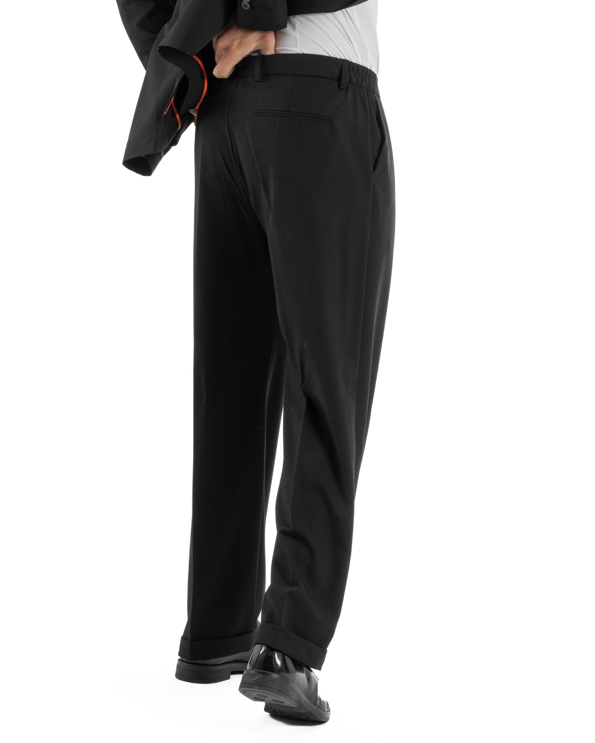 Abito uomo doppiopetto completo giacca 2 bottoni pantaloni baggy nero BlackSunday AE1263A