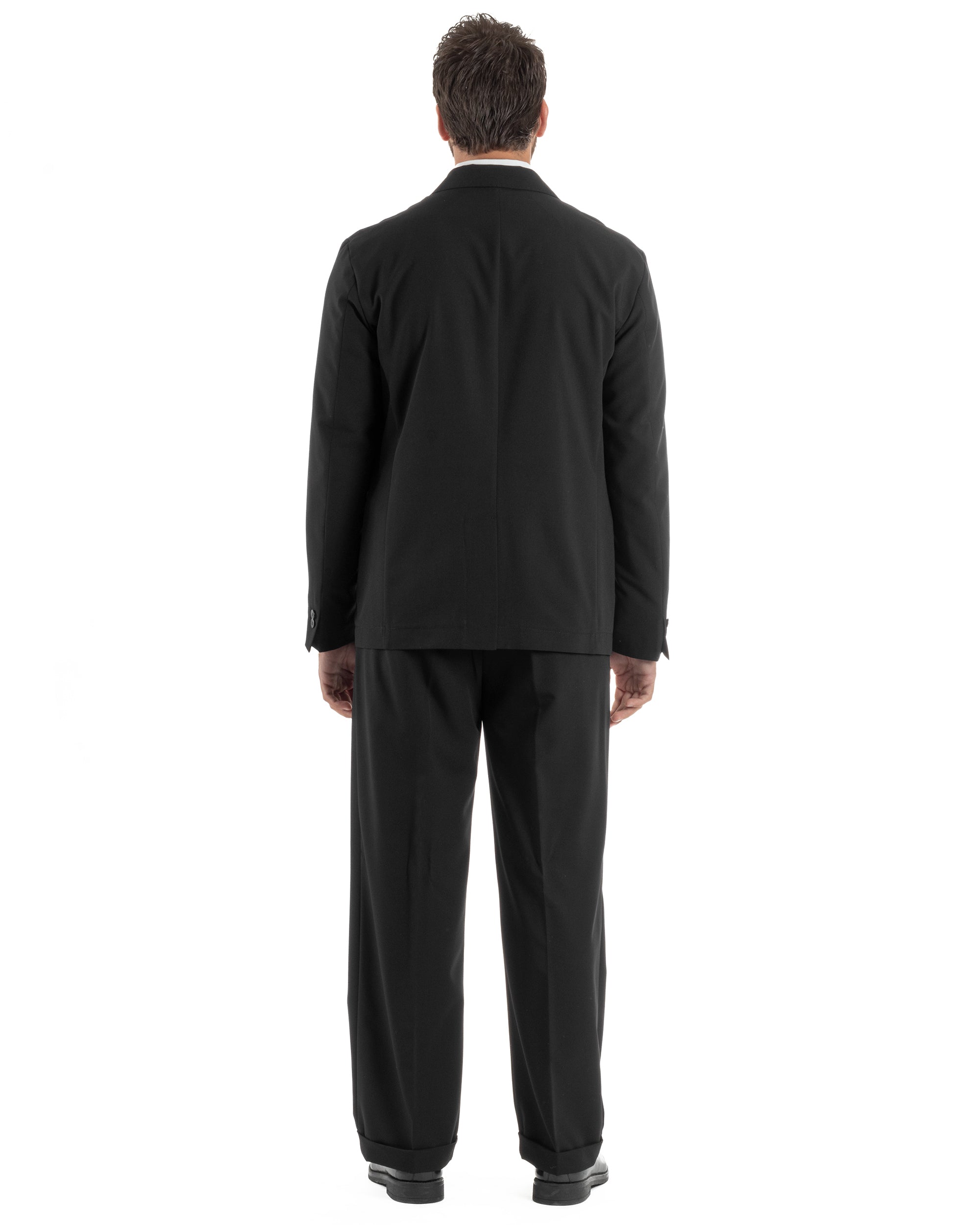 Abito uomo doppiopetto completo giacca 2 bottoni pantaloni baggy nero BlackSunday AE1263A