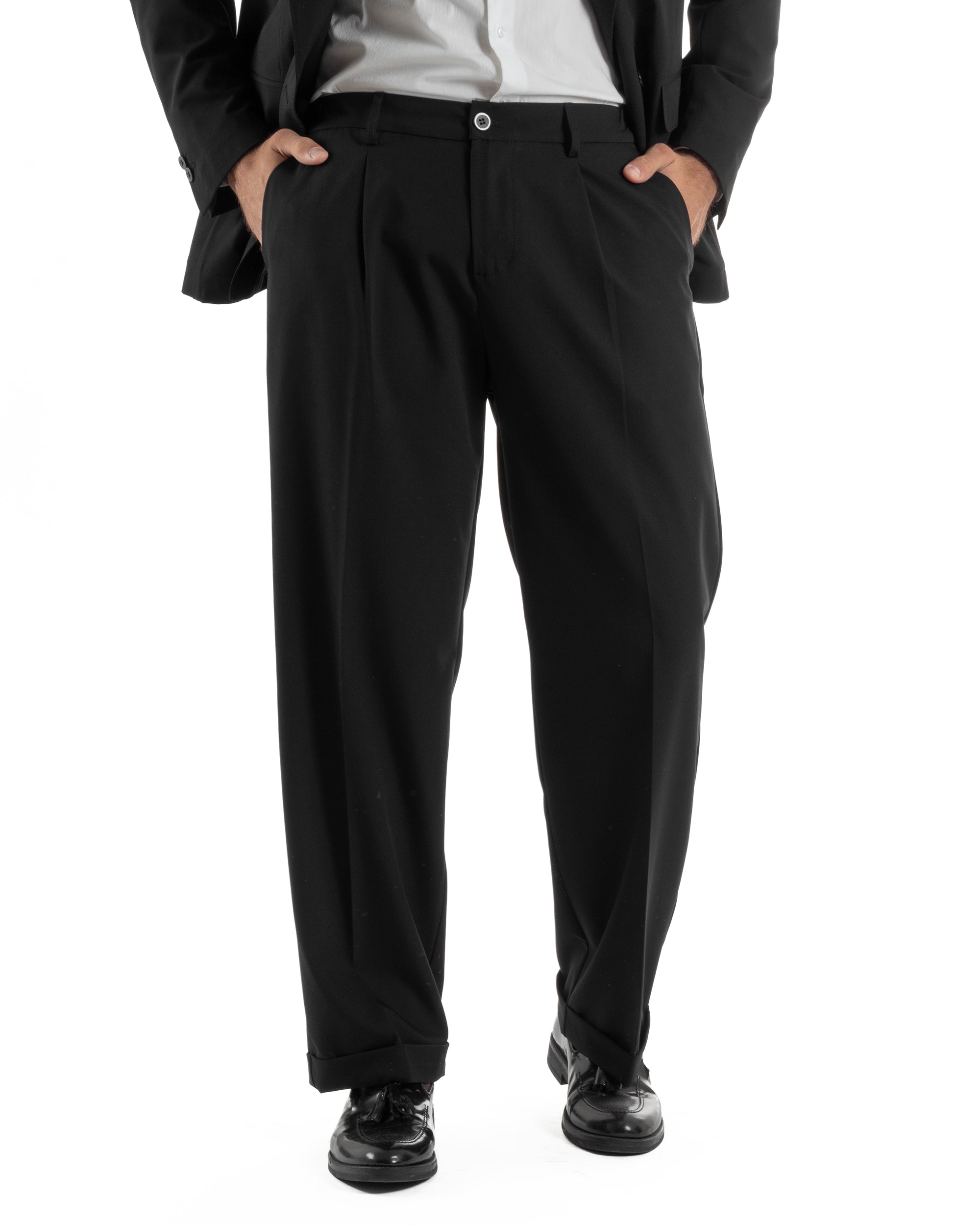 Abito uomo doppiopetto completo giacca 2 bottoni pantaloni baggy nero BlackSunday AE1263A