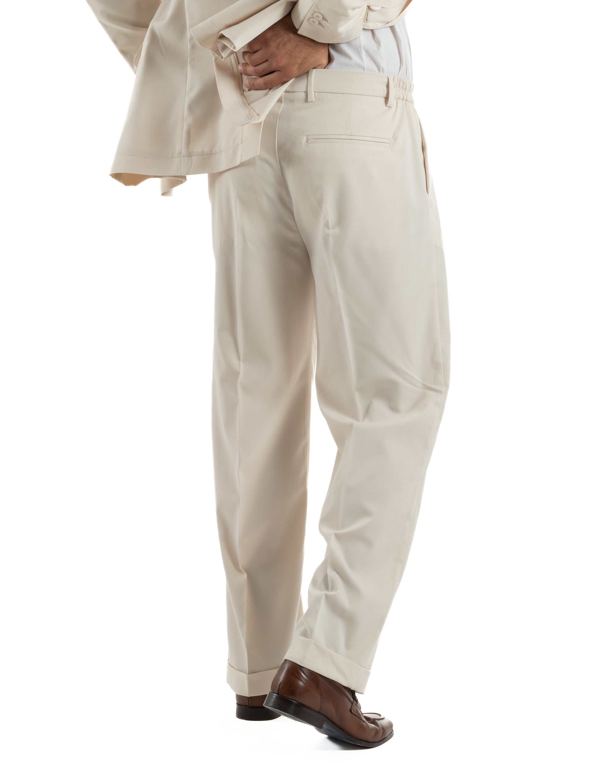 Abito uomo doppiopetto completo giacca 2 bottoni pantaloni baggy panna BlackSunday AE1264A
