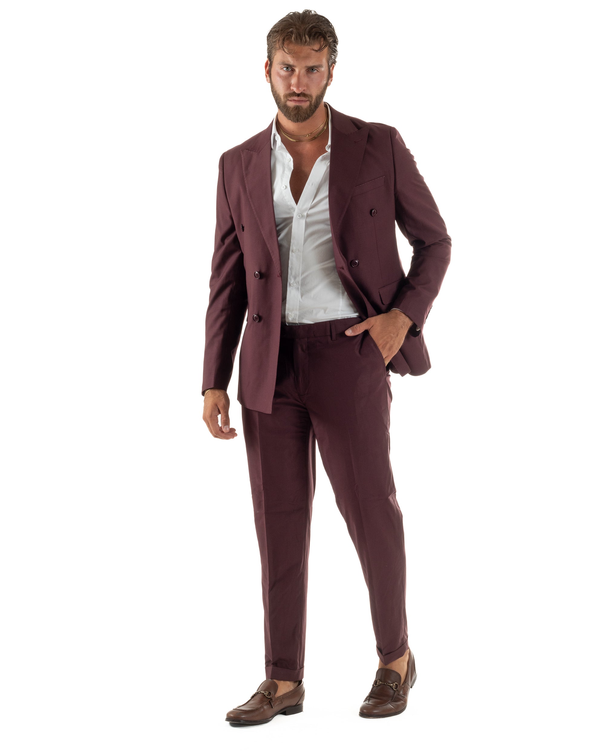 Abito uomo doppiopetto completo viscosa giacca pantaloni elegante bordeaux GIOSAL-AE1267A