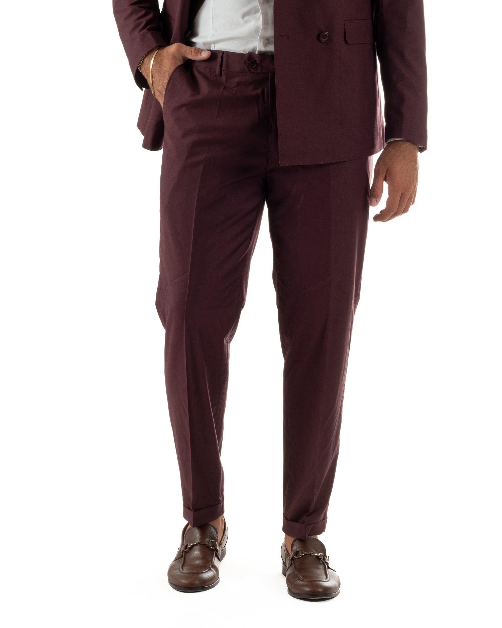 Abito uomo doppiopetto completo viscosa giacca pantaloni elegante bordeaux GIOSAL-AE1267A