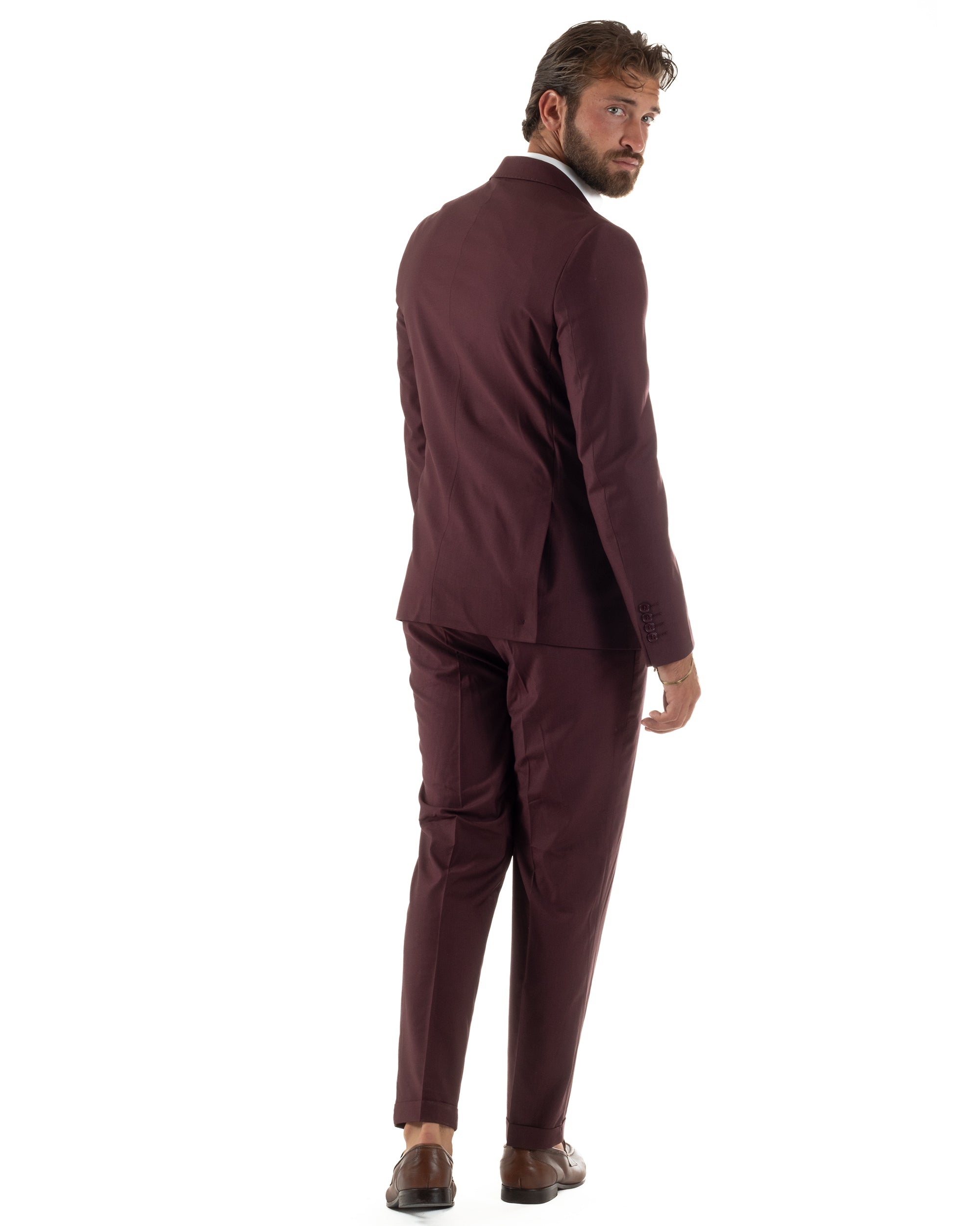 Abito uomo doppiopetto completo viscosa giacca pantaloni elegante bordeaux GIOSAL-AE1267A
