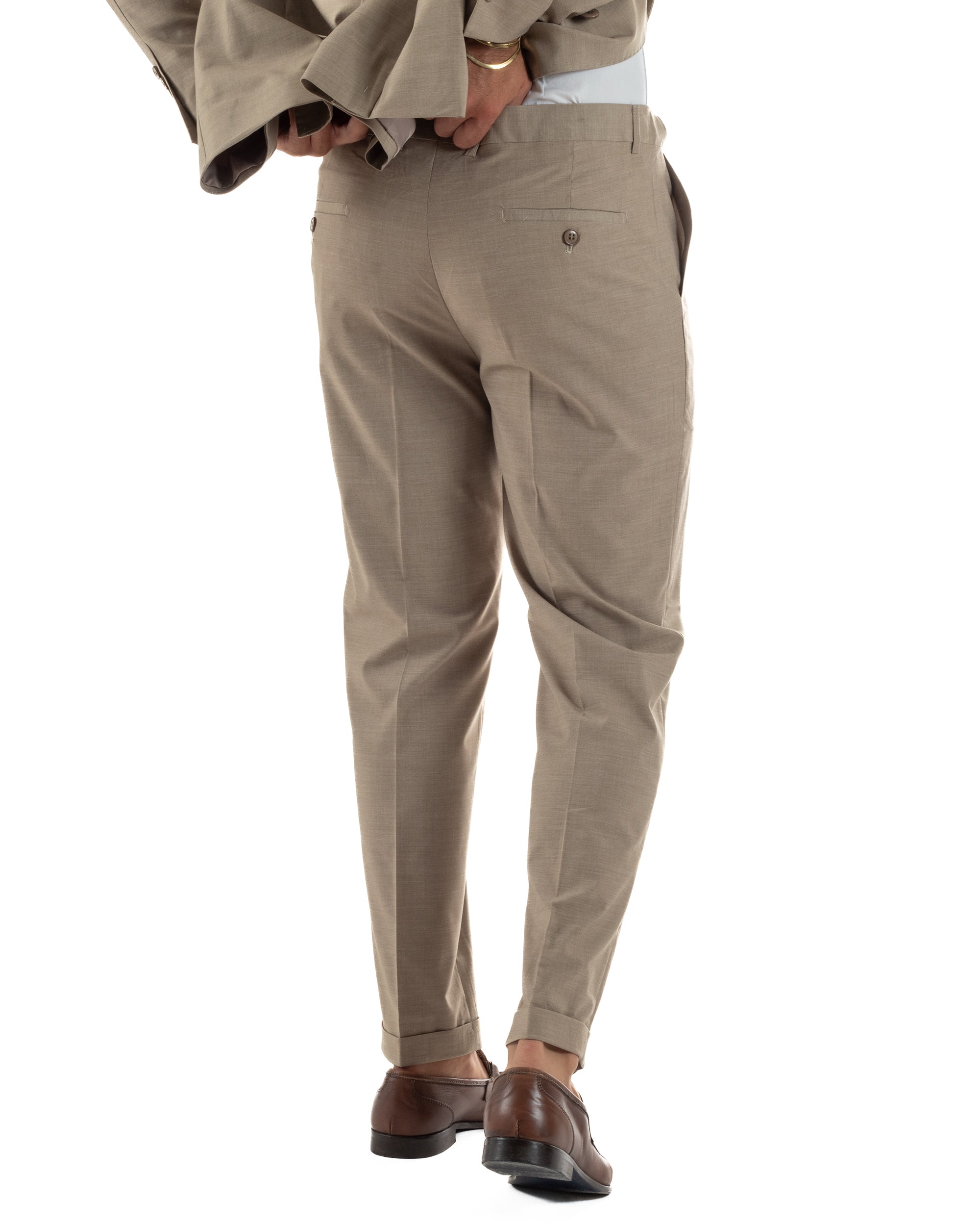 Abito uomo doppiopetto completo viscosa giacca pantaloni elegante fango melangiato GIOSAL-AE1268A