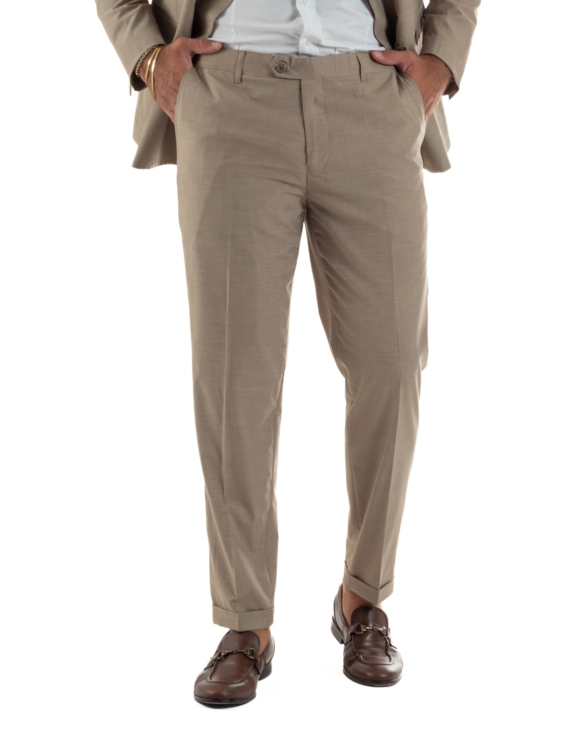 Abito uomo doppiopetto completo viscosa giacca pantaloni elegante fango melangiato GIOSAL-AE1268A