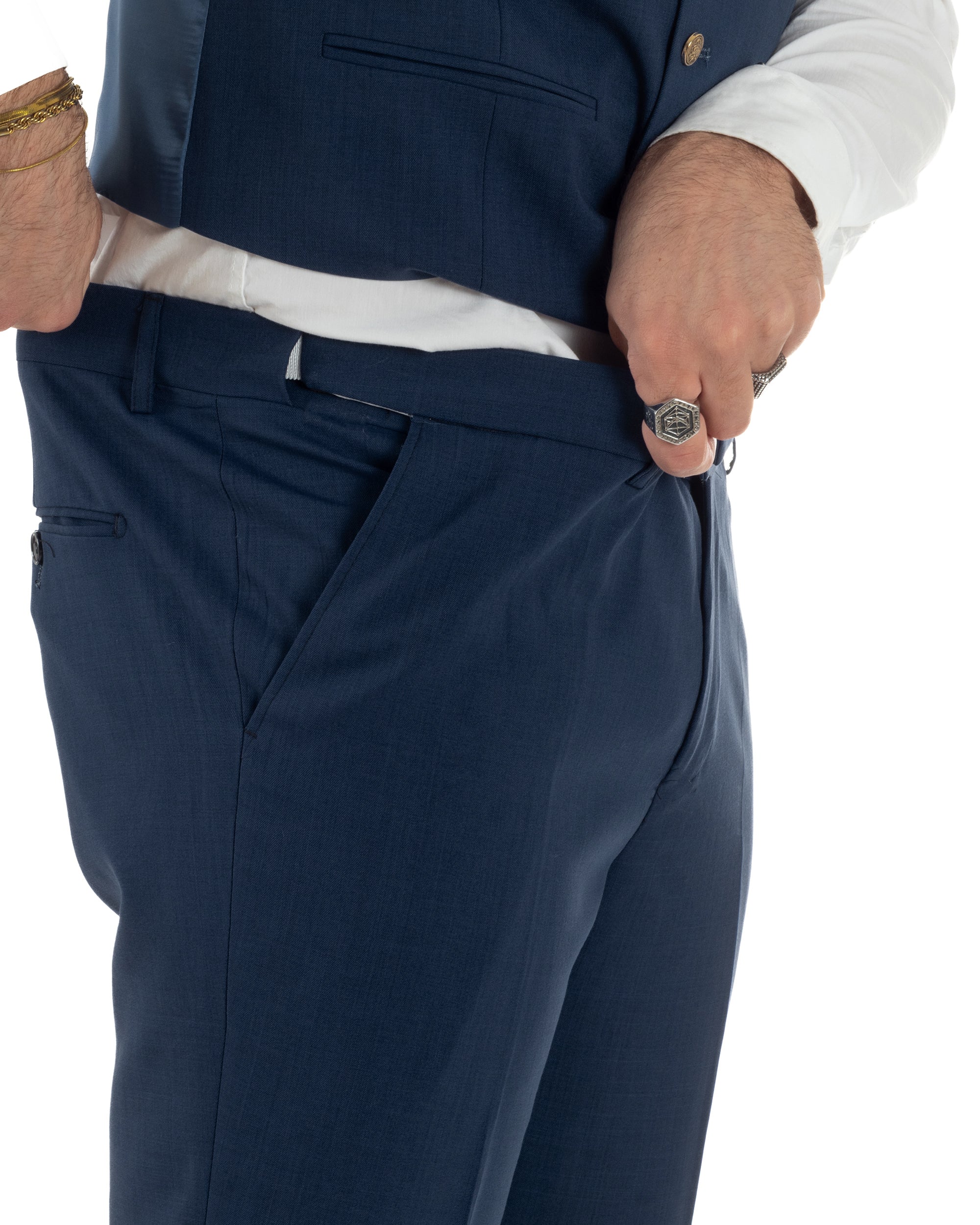 Abito uomo vestito monopetto 3 pezzi panciotto bottoni oro blu GIOSAL-AE1269A