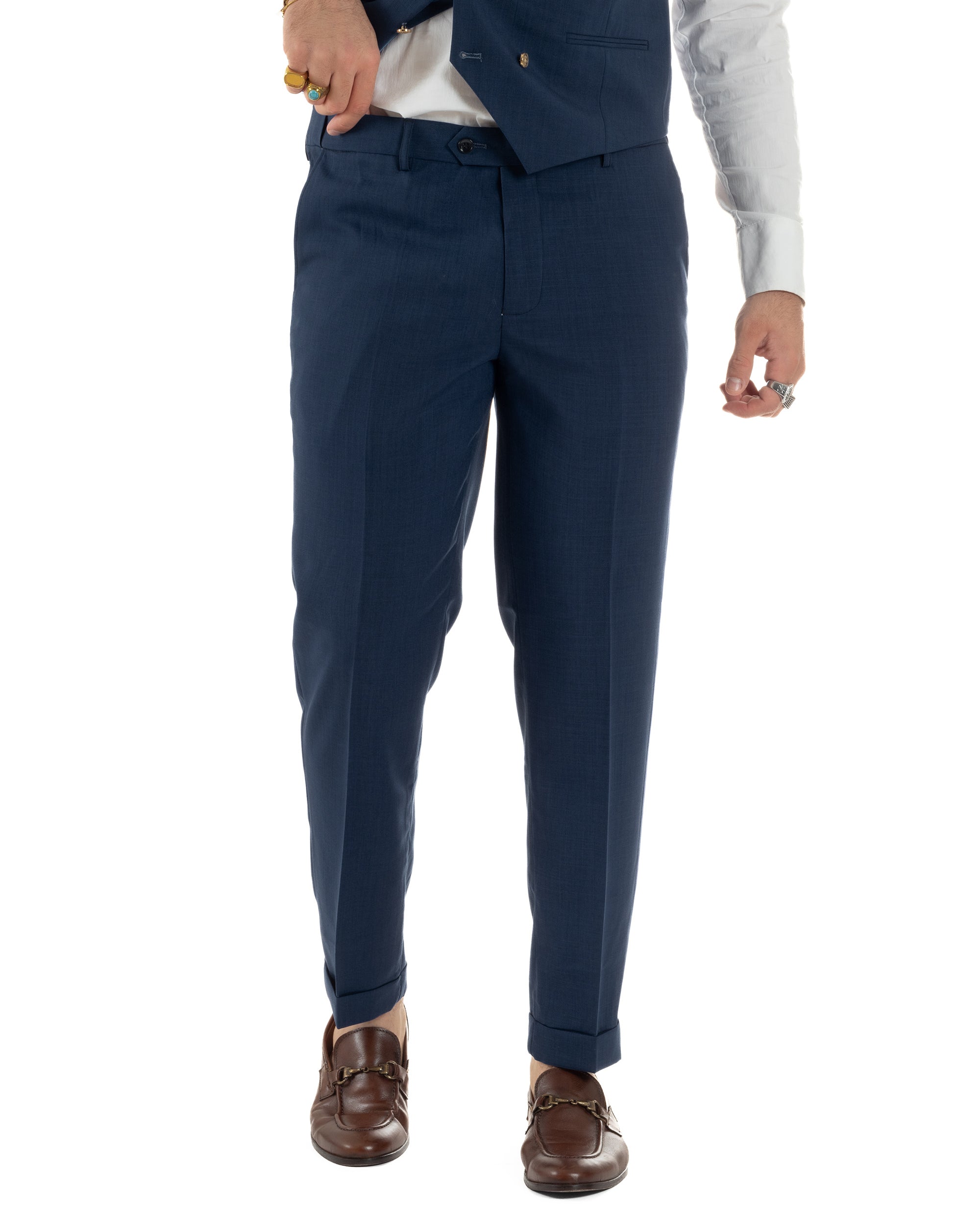 Abito uomo vestito monopetto 3 pezzi panciotto bottoni oro blu GIOSAL-AE1269A