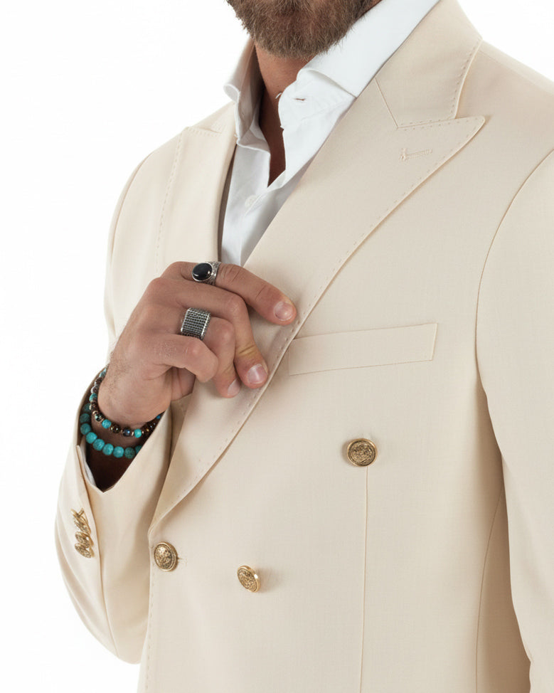 Abito uomo doppiopetto completo giacca pantaloni bottoni metallo panna melangiato GIOSAL-AE1271A
