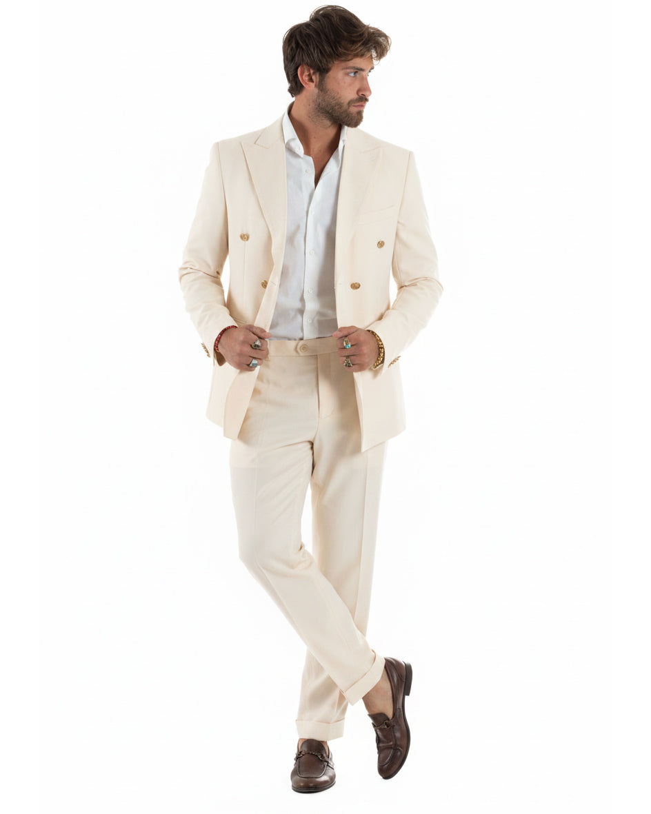 Abito uomo doppiopetto completo giacca pantaloni bottoni metallo panna melangiato GIOSAL-AE1271A
