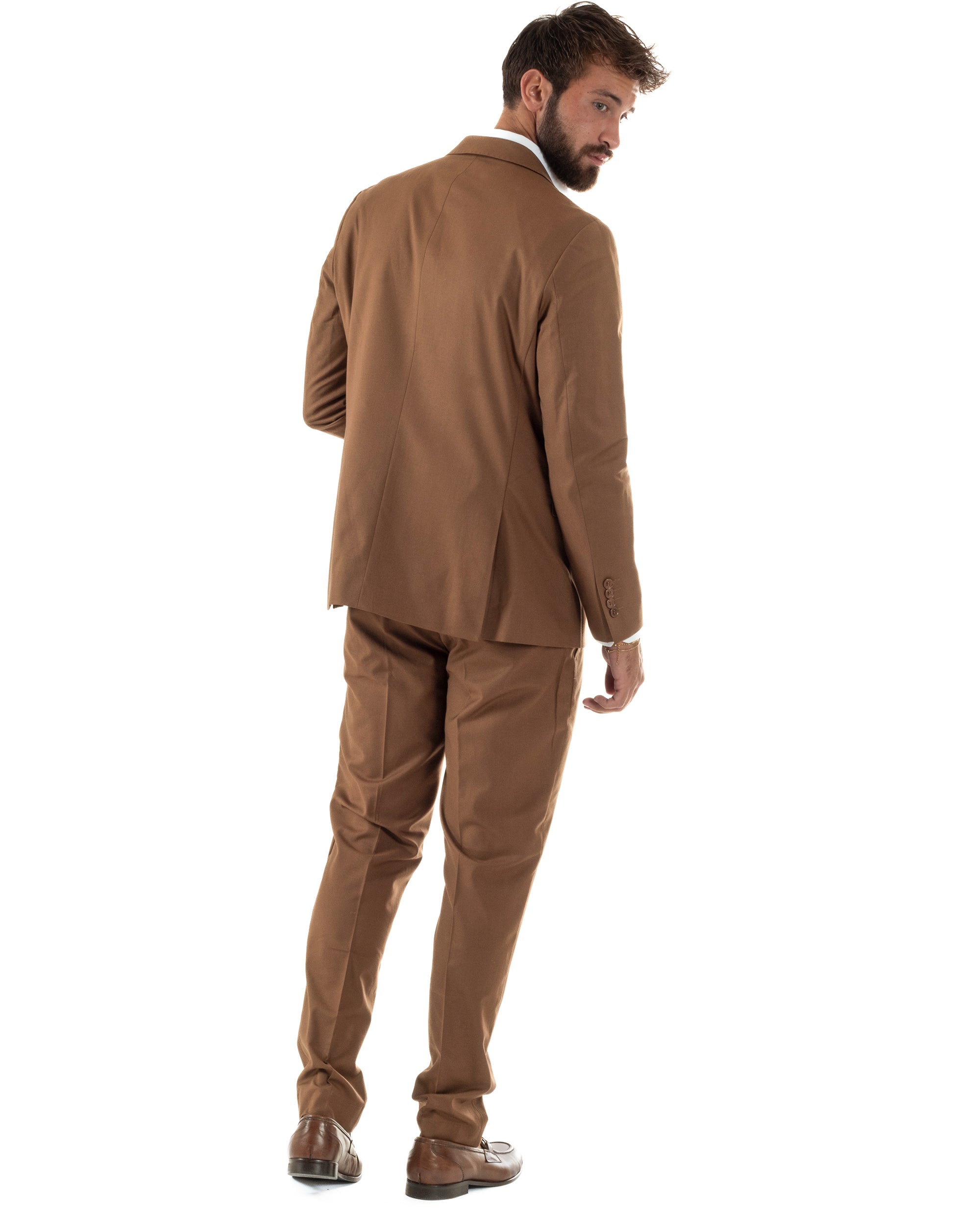 Abito uomo monopetto vestito viscosa completo giacca pantaloni tabacco GIOSAL-AE1273A