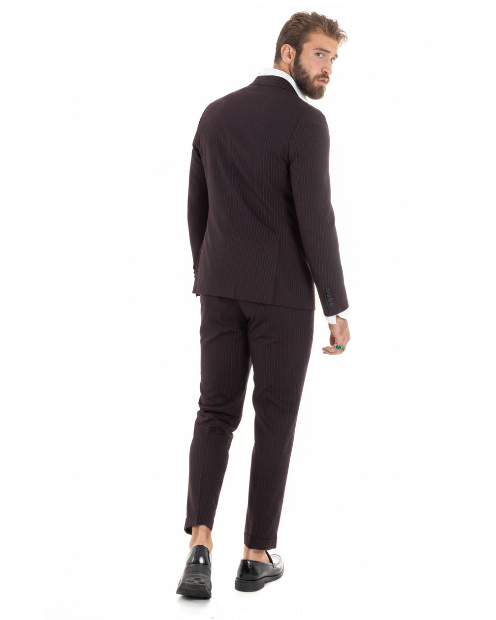 Abito uomo doppiopetto sartoriale rigato giacca pantaloni fantasia gessata bordeaux GIOSAL-AE1274A