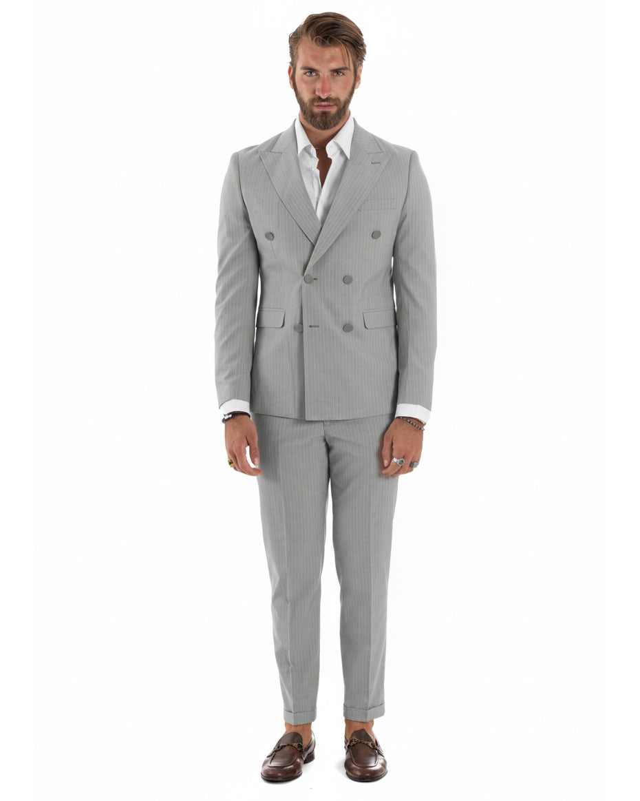 Abito uomo doppiopetto sartoriale rigato giacca pantaloni fantasia gessata grigio GIOSAL-AE1275A
