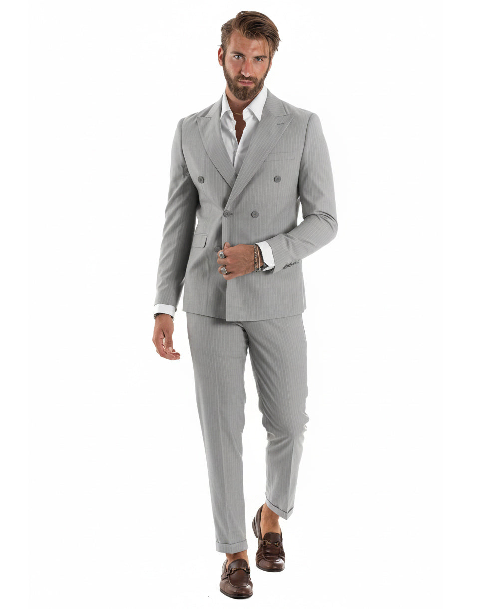 Abito uomo doppiopetto sartoriale rigato giacca pantaloni fantasia gessata grigio GIOSAL-AE1275A