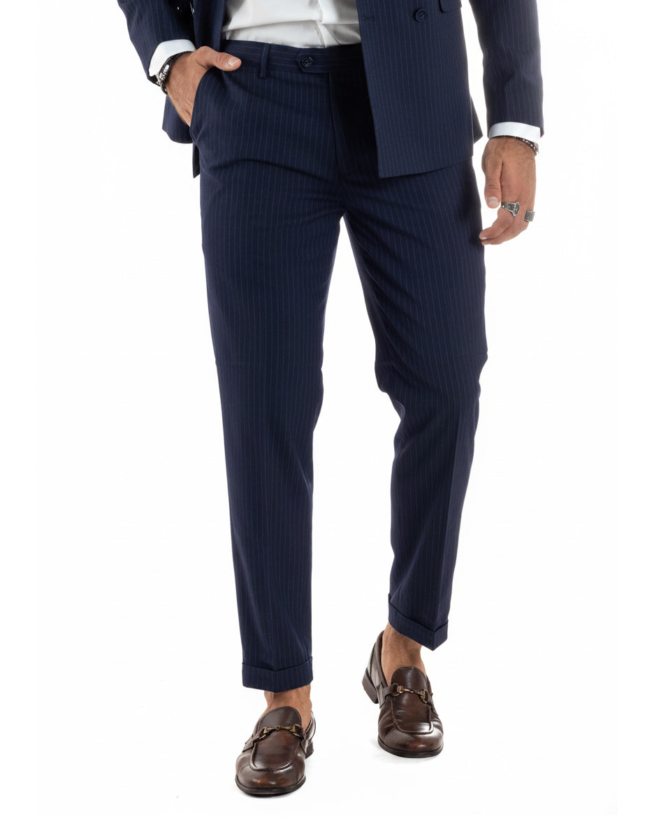 Abito uomo doppiopetto sartoriale rigato giacca pantaloni fantasia gessata blu GIOSAL-AE1276A