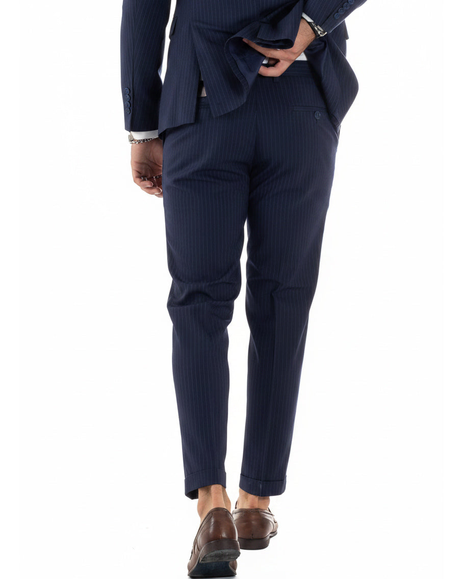 Abito uomo doppiopetto sartoriale rigato giacca pantaloni fantasia gessata blu GIOSAL-AE1276A