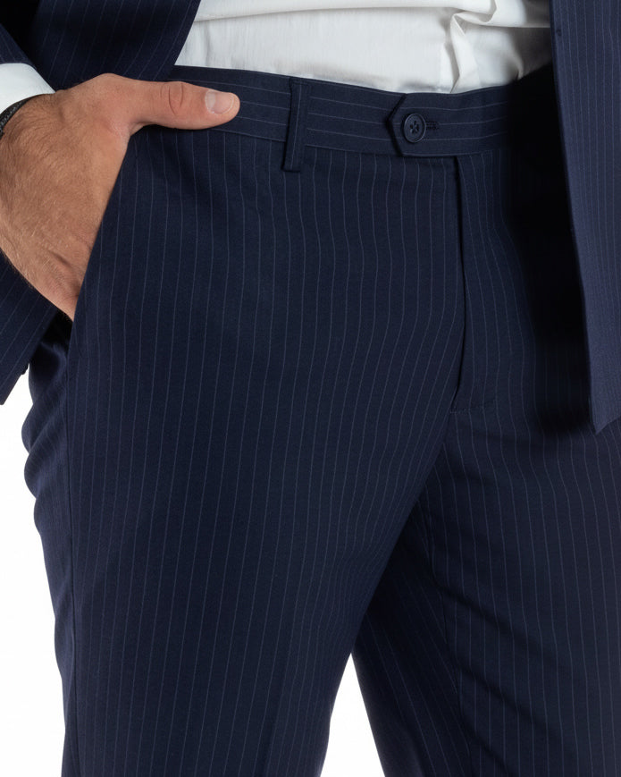 Abito uomo doppiopetto sartoriale rigato giacca pantaloni fantasia gessata blu GIOSAL-AE1276A