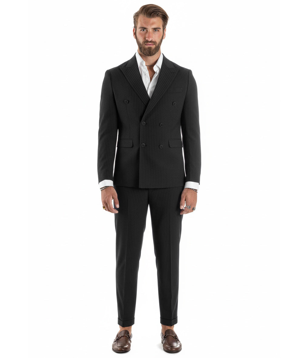 Abito uomo doppiopetto sartoriale rigato giacca pantaloni fantasia gessata nero GIOSAL-AE1277A