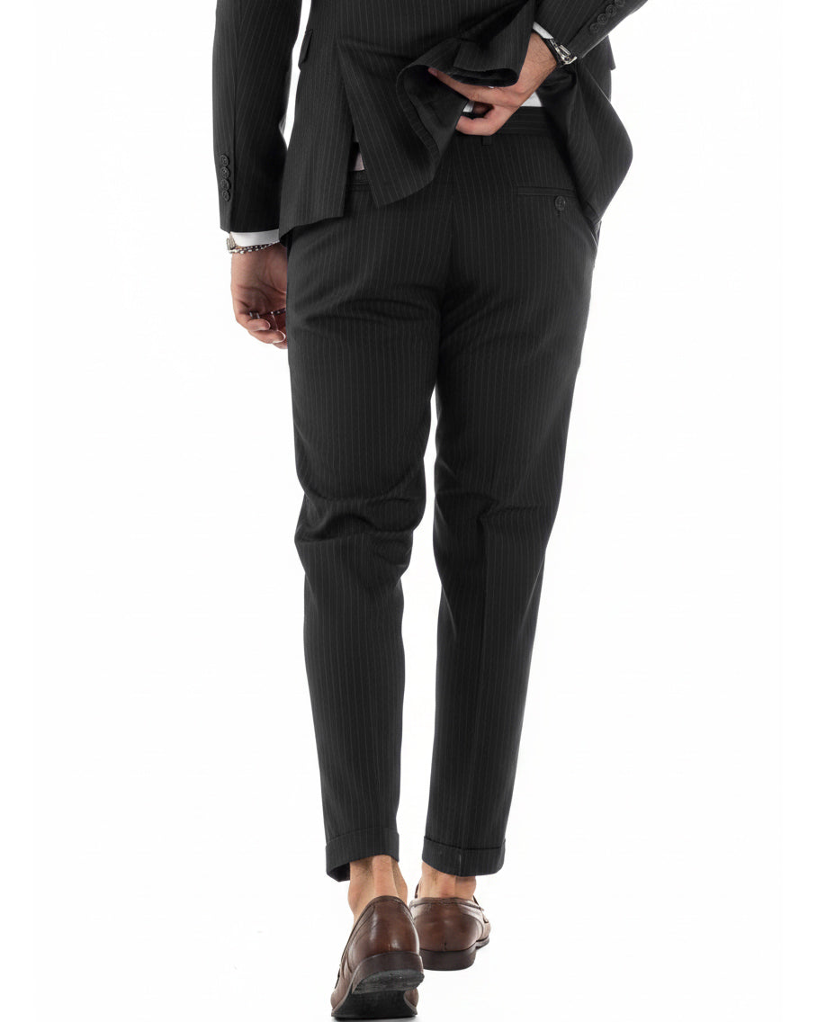 Abito uomo doppiopetto sartoriale rigato giacca pantaloni fantasia gessata nero GIOSAL-AE1277A