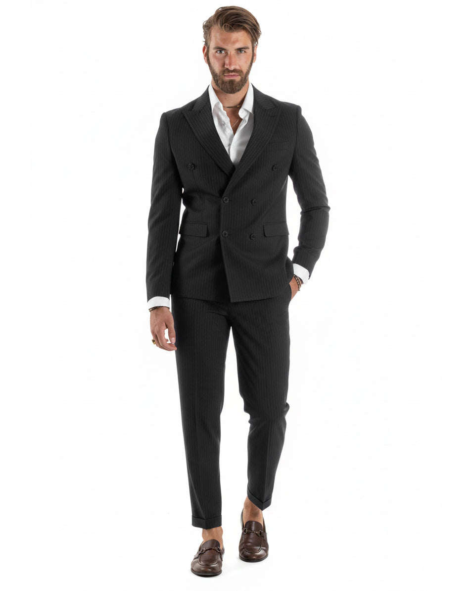 Abito uomo doppiopetto sartoriale rigato giacca pantaloni fantasia gessata nero GIOSAL-AE1277A