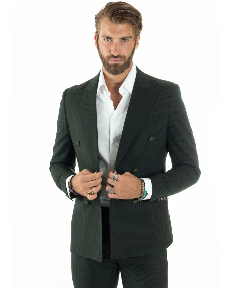 Abito uomo doppiopetto sartoriale rigato giacca pantaloni fantasia gessata verde GIOSAL-AE1278A