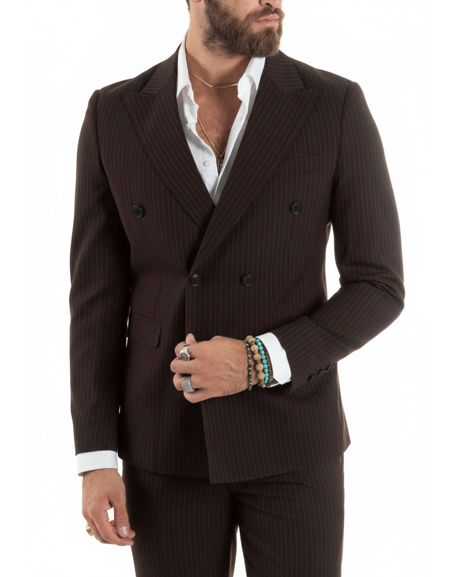 Abito uomo doppiopetto sartoriale rigato giacca pantaloni fantasia gessata marrone GIOSAL-AE1280A