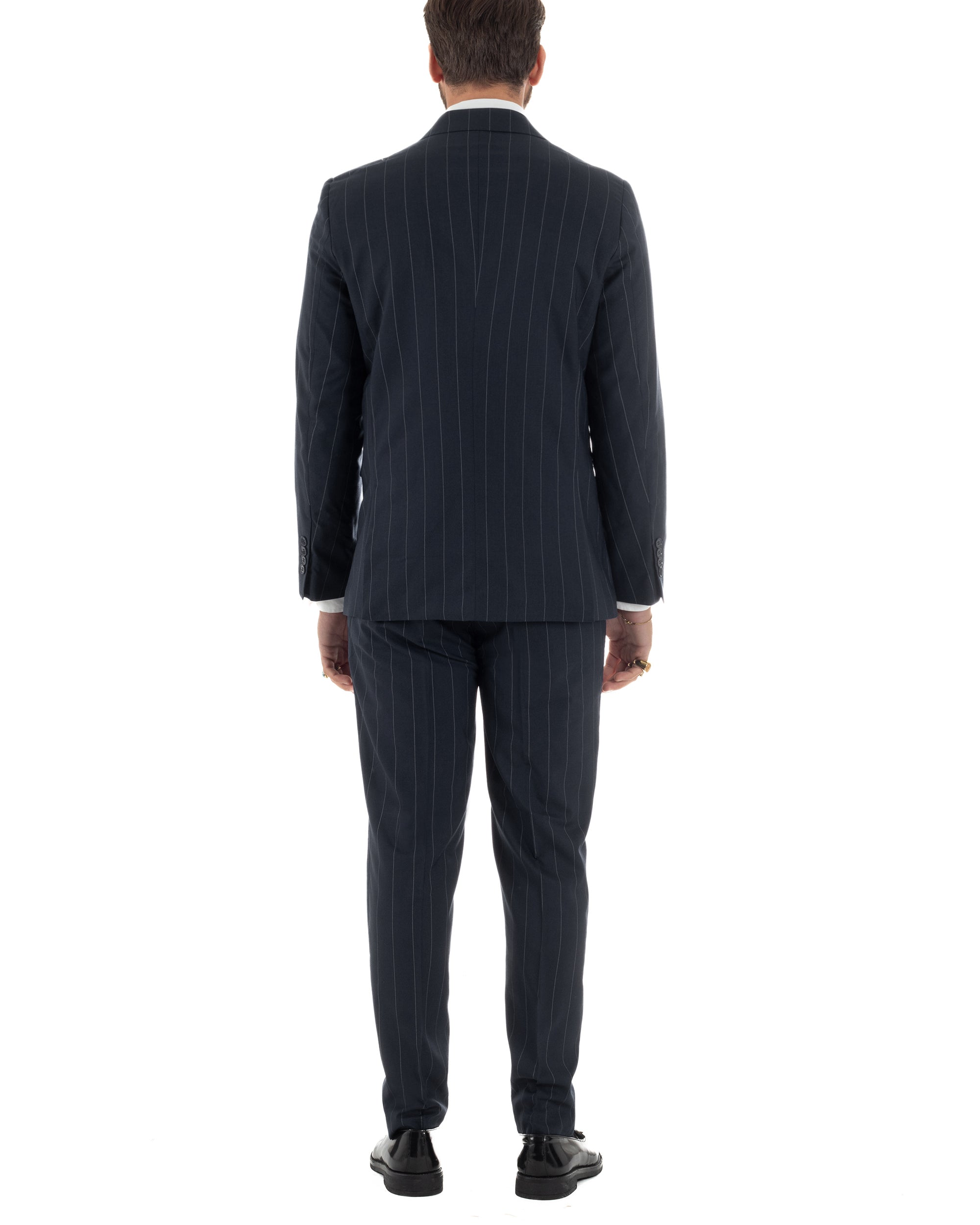 Abito uomo doppiopetto vestito gessato sartoriale rigato sottile blu scuro GIOSAL-AE1281A