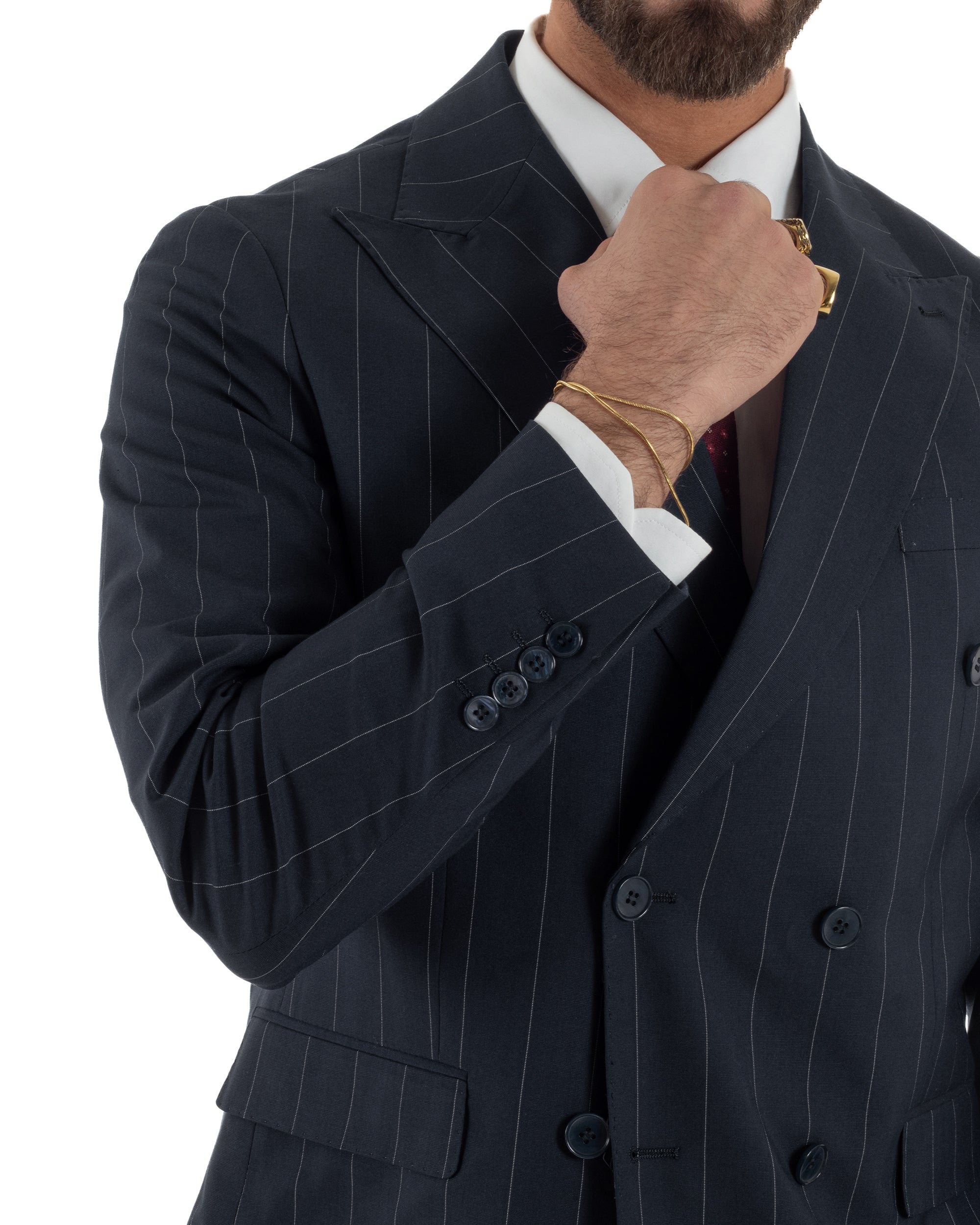 Abito uomo doppiopetto vestito gessato sartoriale rigato sottile blu scuro GIOSAL-AE1281A