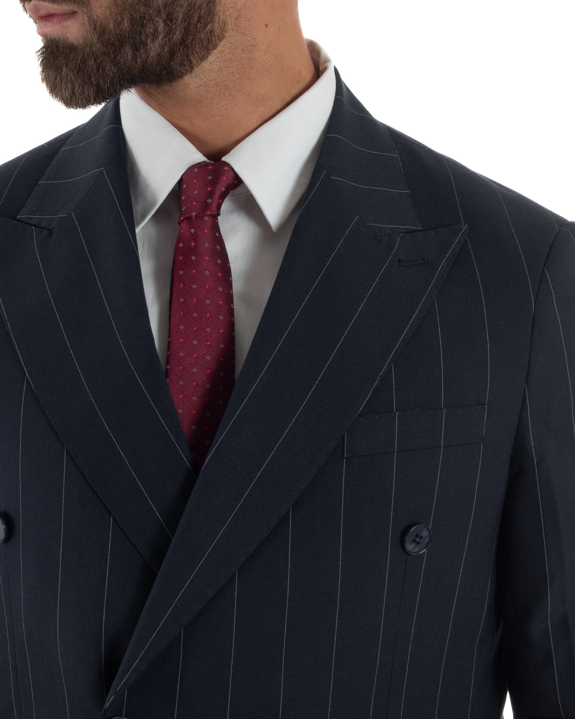 Abito uomo doppiopetto vestito gessato sartoriale rigato sottile blu scuro GIOSAL-AE1281A