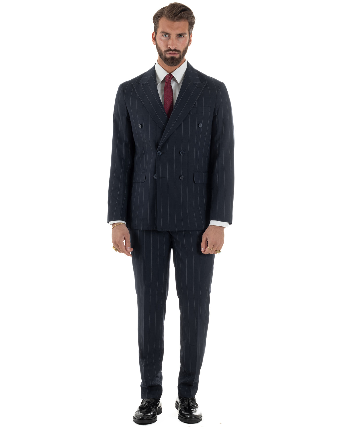Abito uomo doppiopetto vestito gessato sartoriale rigato sottile blu scuro GIOSAL-AE1281A