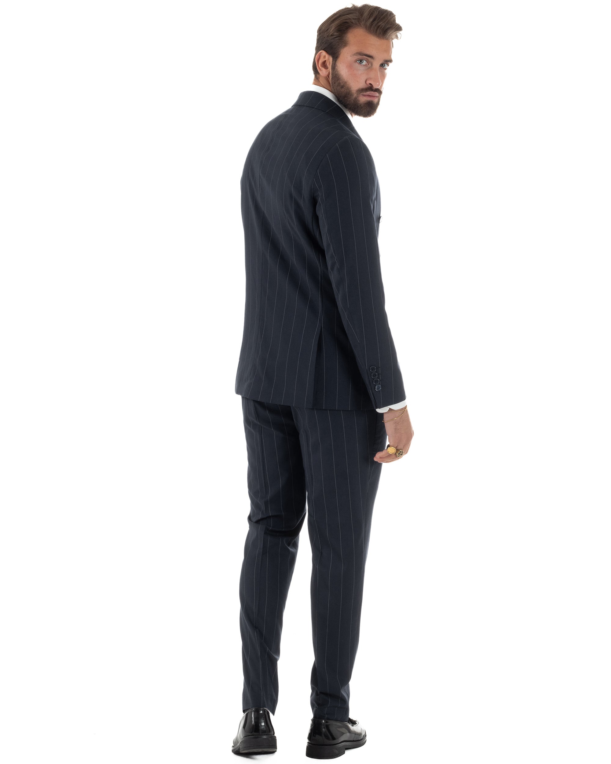 Abito uomo doppiopetto vestito gessato sartoriale rigato sottile blu scuro GIOSAL-AE1281A