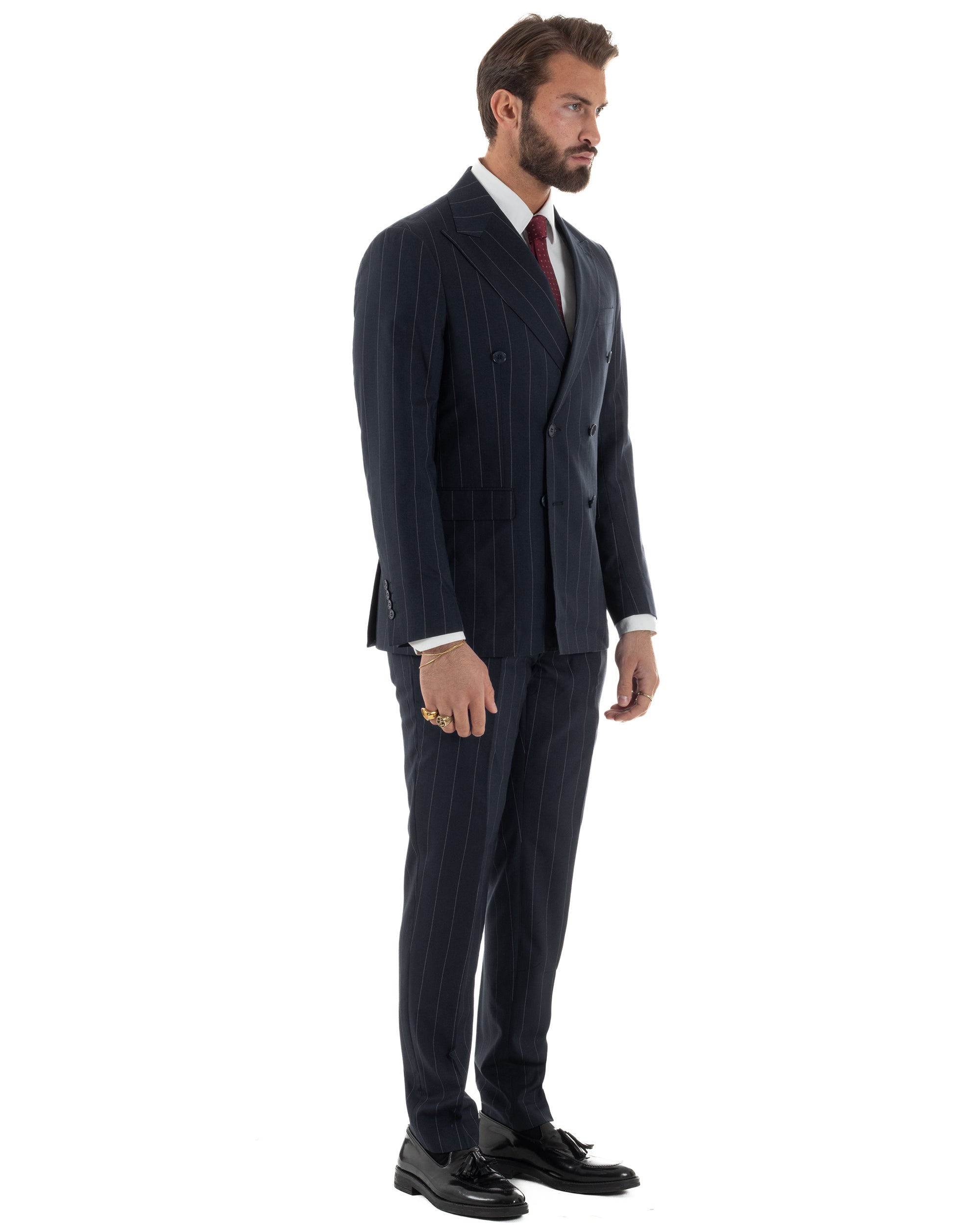 Abito uomo doppiopetto vestito gessato sartoriale rigato sottile blu scuro GIOSAL-AE1281A