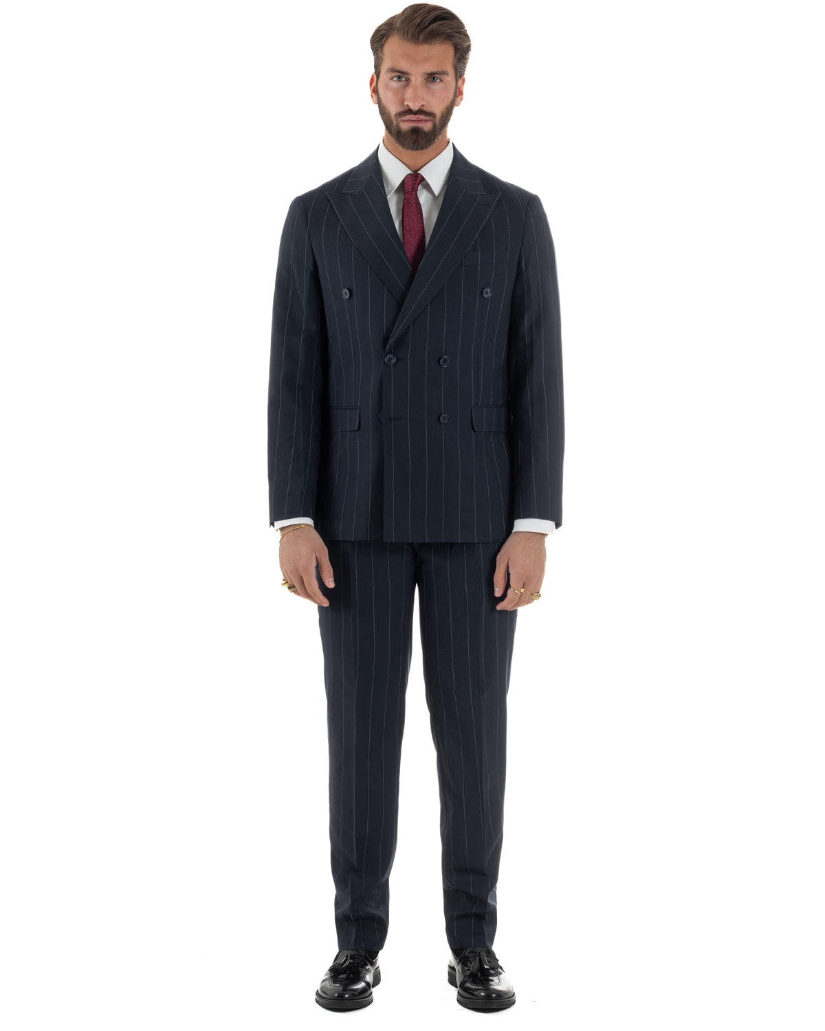 Abito uomo doppiopetto vestito gessato sartoriale rigato sottile blu scuro GIOSAL-AE1281A