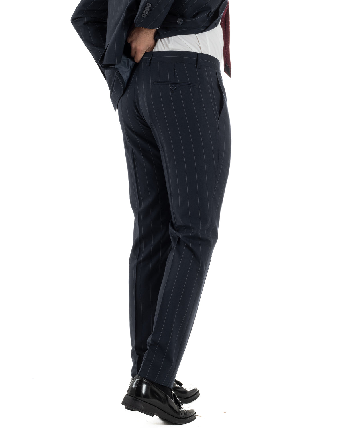 Abito uomo doppiopetto vestito gessato sartoriale rigato sottile blu scuro GIOSAL-AE1281A