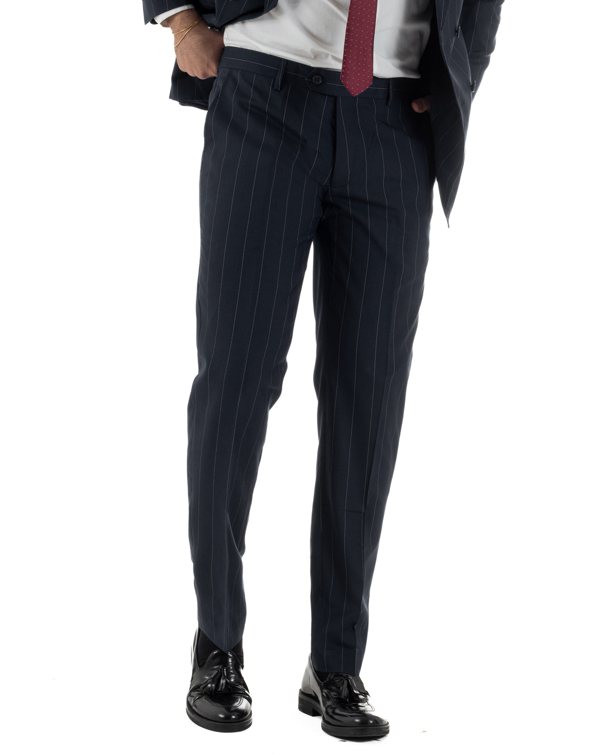Abito uomo doppiopetto vestito gessato sartoriale rigato sottile blu scuro GIOSAL-AE1281A