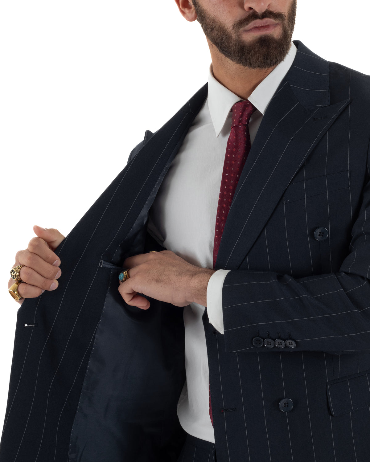 Abito uomo doppiopetto vestito gessato sartoriale rigato sottile blu scuro GIOSAL-AE1281A