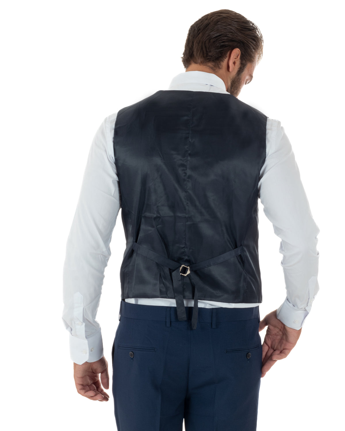 Abito uomo monopetto vestito 3 pezzi completo panciotto blu navy GIOSAL-AE1283A