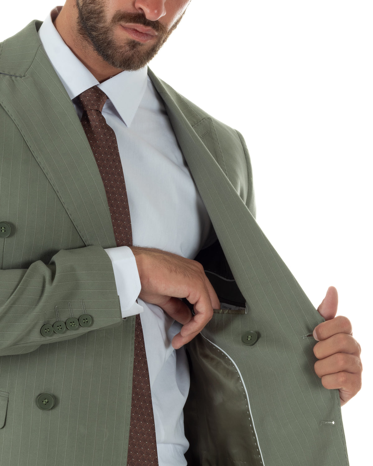 Abito uomo doppiopetto sartoriale rigato giacca pantaloni fantasia gessata verde salvia GIOSAL-AE1285A