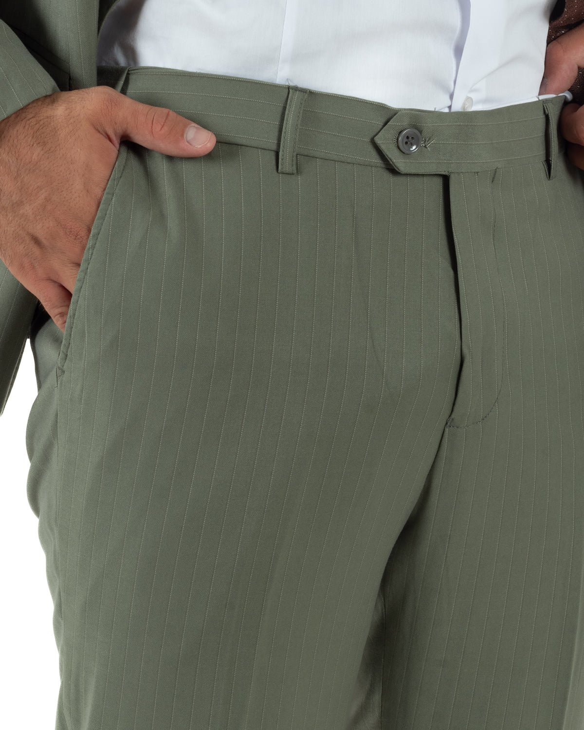 Abito uomo doppiopetto sartoriale rigato giacca pantaloni fantasia gessata verde salvia GIOSAL-AE1285A
