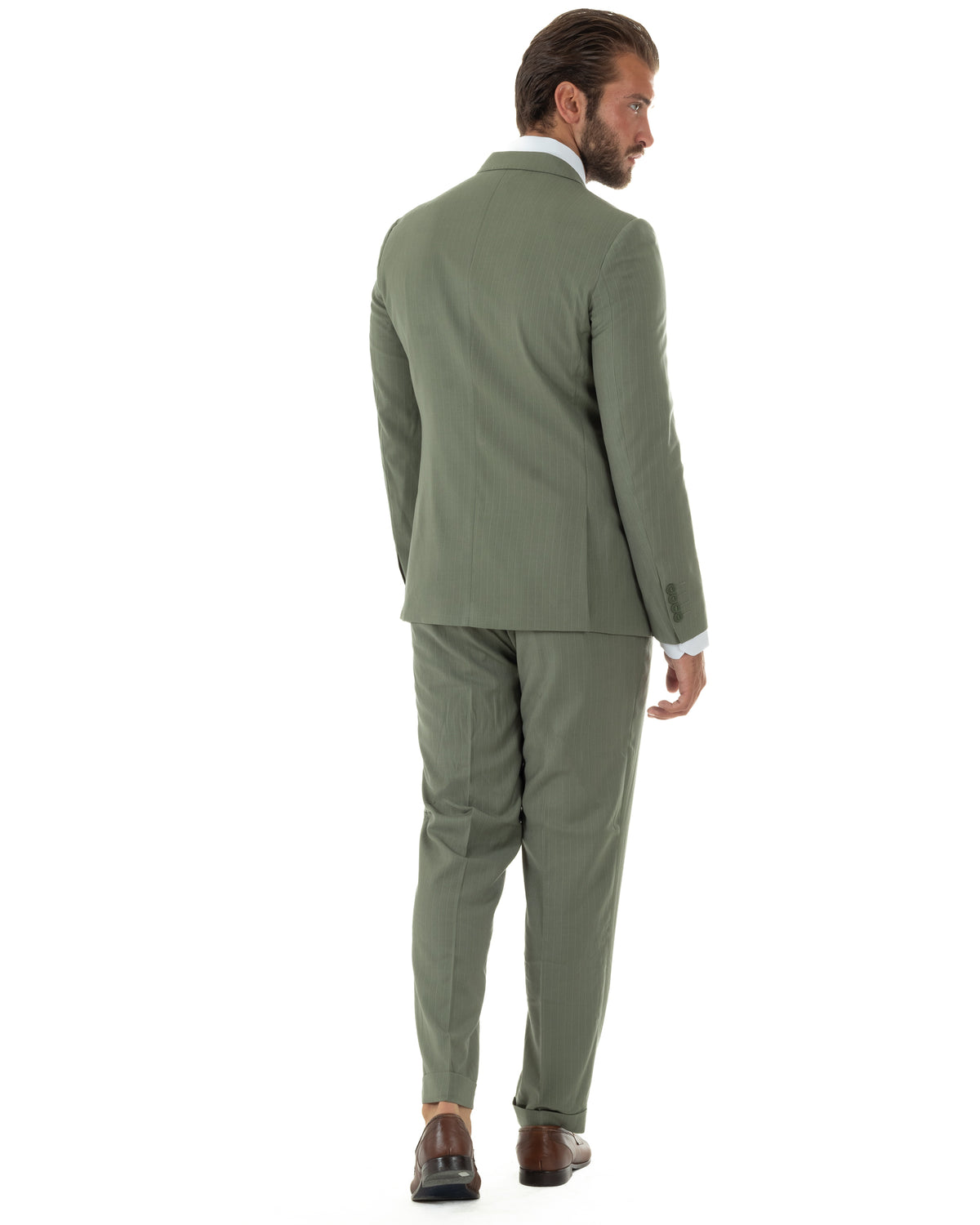 Abito uomo doppiopetto sartoriale rigato giacca pantaloni fantasia gessata verde salvia GIOSAL-AE1285A
