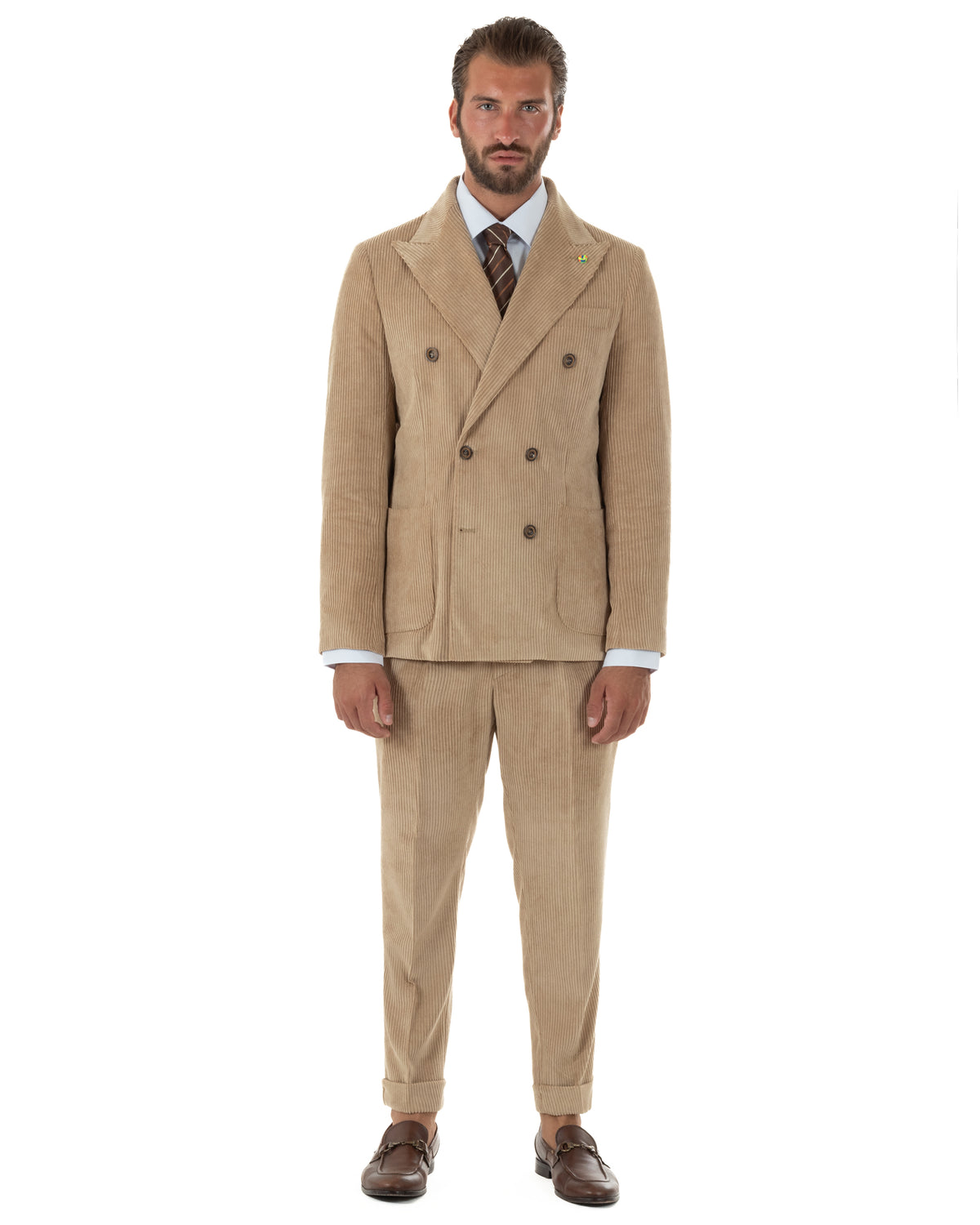 Abito uomo doppiopetto in velluto a coste giacca pantaloni beige BlackSunday-AE1290A