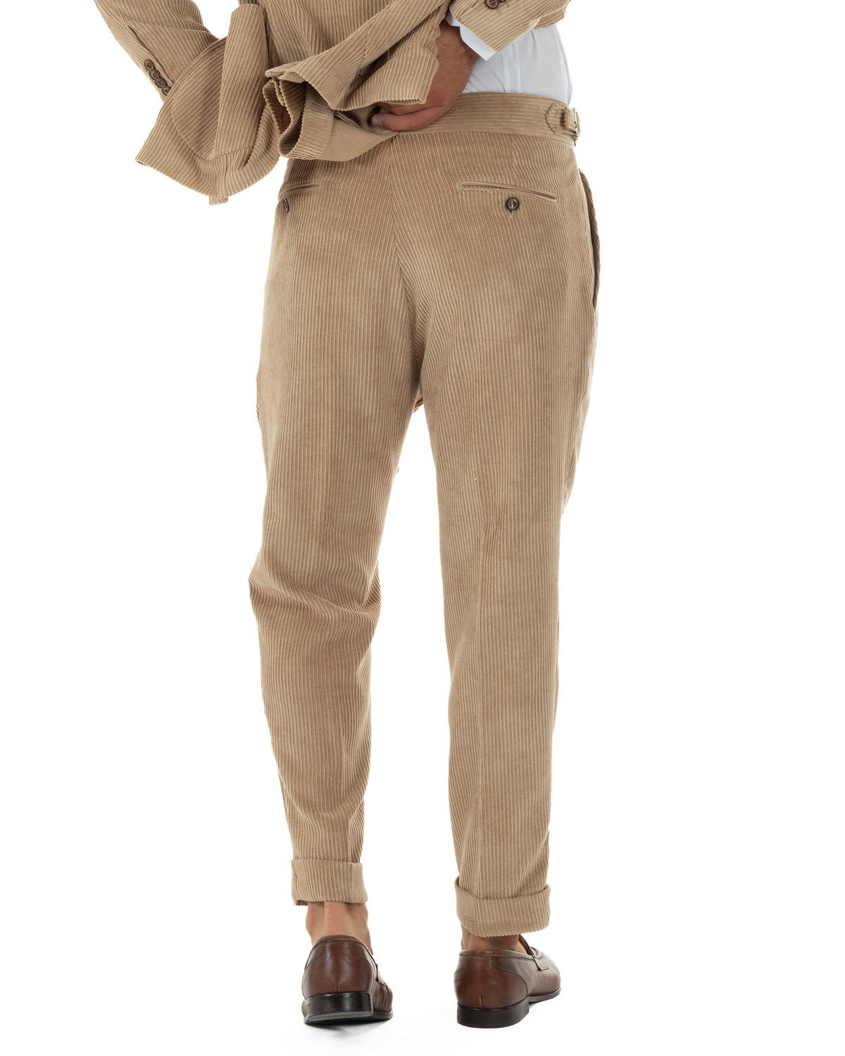 Abito uomo doppiopetto in velluto a coste giacca pantaloni beige BlackSunday-AE1290A
