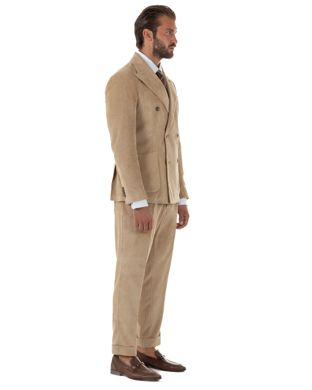 Abito uomo doppiopetto in velluto a coste giacca pantaloni beige BlackSunday-AE1290A