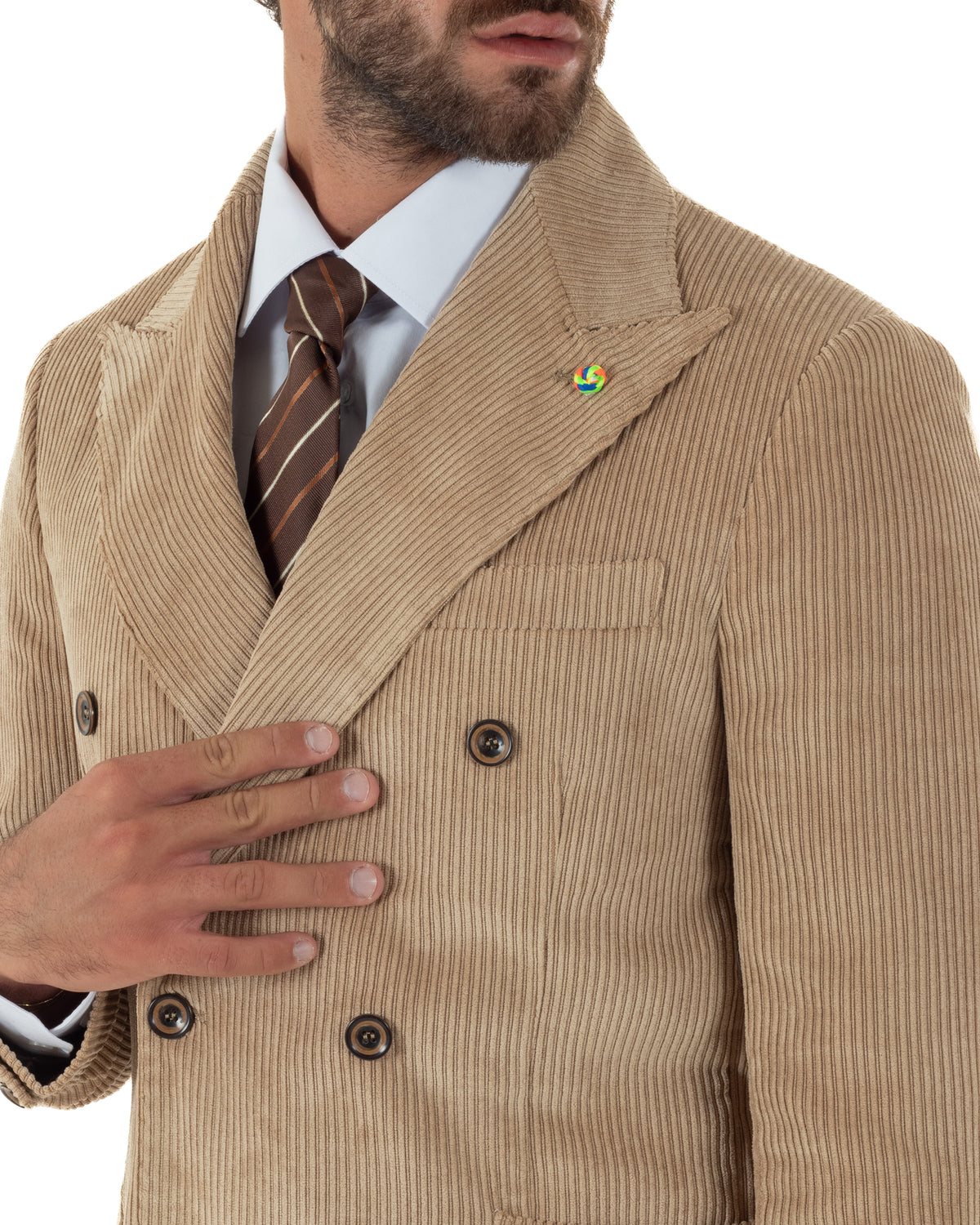 Abito uomo doppiopetto in velluto a coste giacca pantaloni beige BlackSunday-AE1290A
