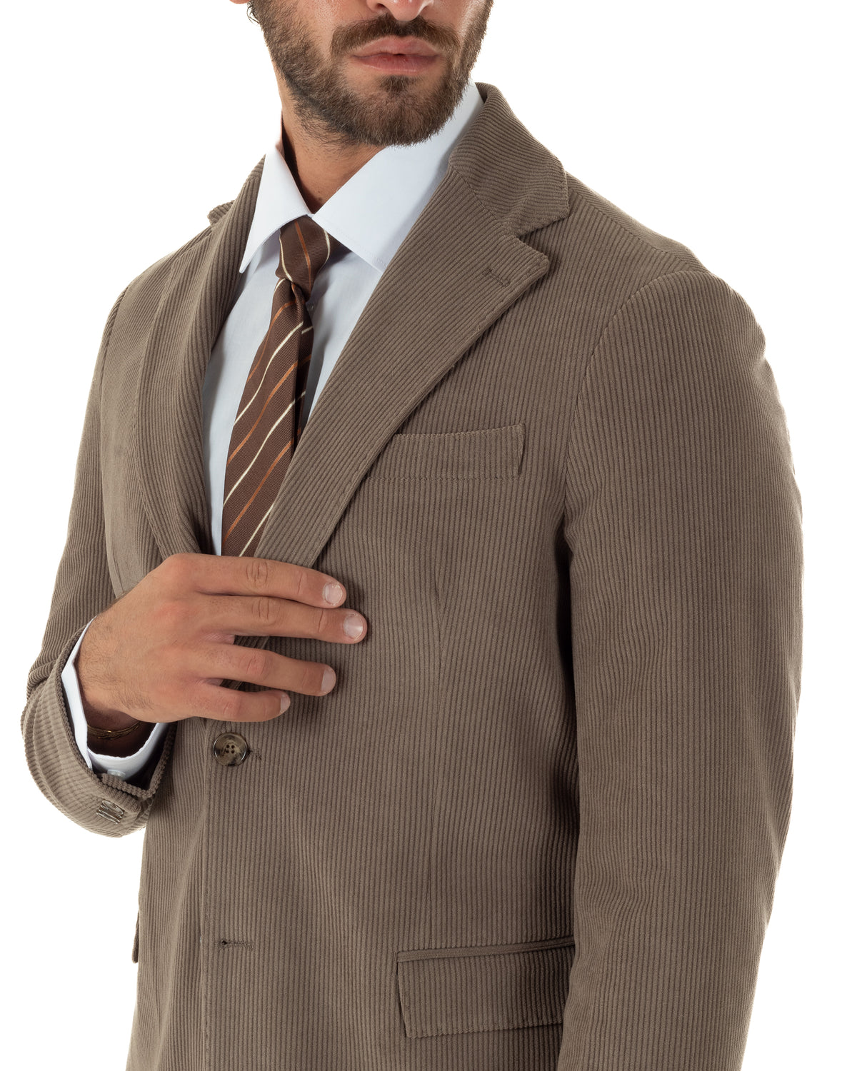 Abito uomo monopetto in velluto a coste giacca pantaloni tortora GIOSAL-AE1291A