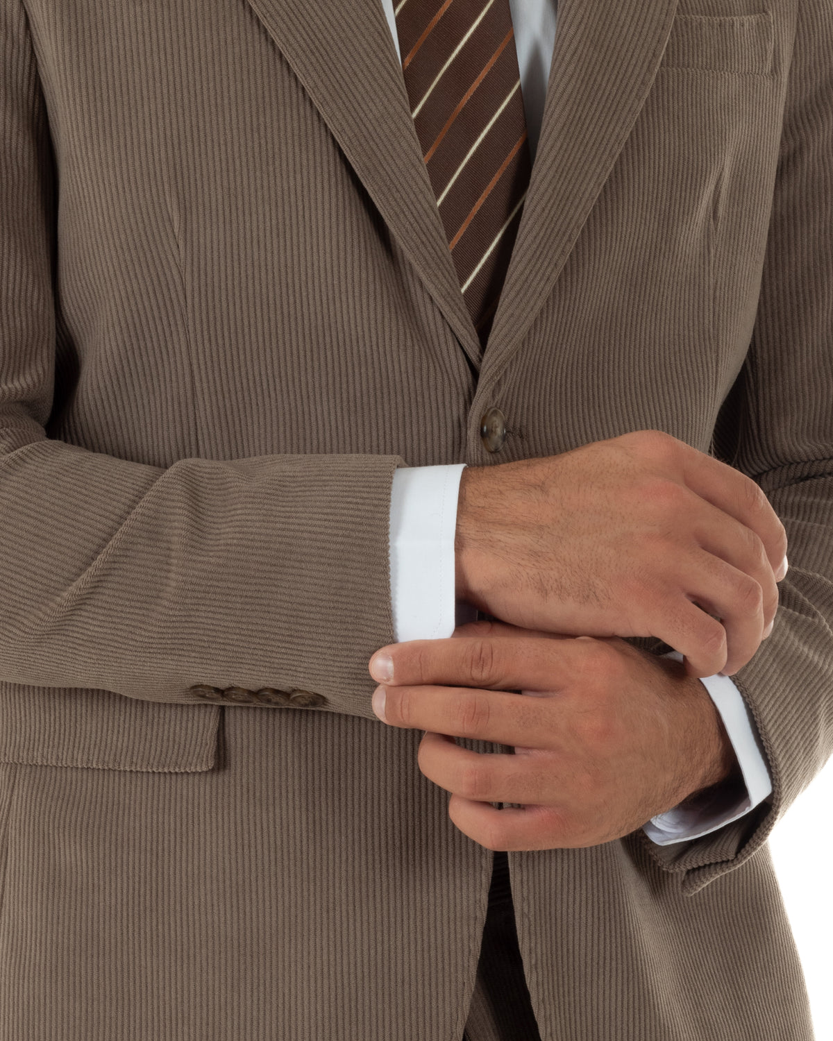 Abito uomo monopetto in velluto a coste giacca pantaloni tortora GIOSAL-AE1291A